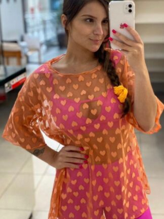 Transparent Orange with Hearts Cover Up