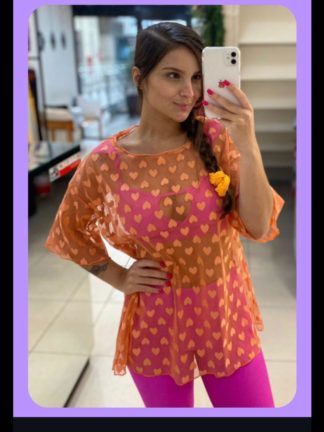 Transparent Orange with Hearts Coverup