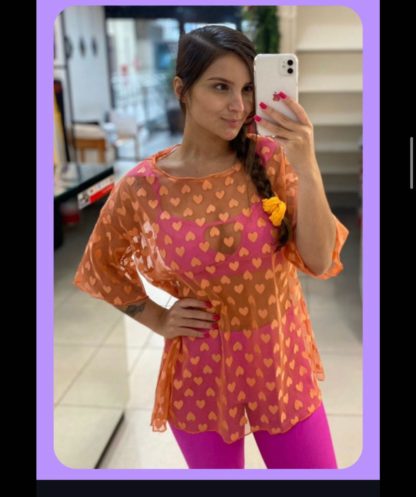 Transparent Orange with Hearts Coverup