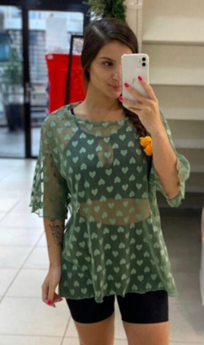 Transparent Green with Hearts Cover Up