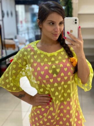 Transparent Yellow with Hearts Cover Up