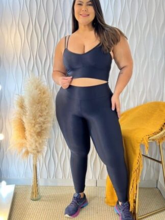 Ribbed Blue Plus Size Women Workout Set