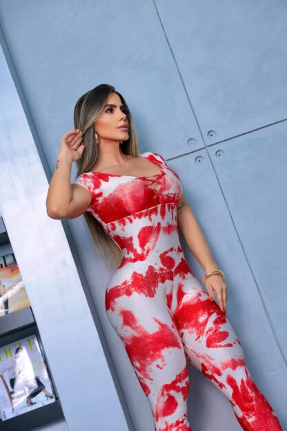 Red Tie Dye Gym Jumpsuit - Image 4
