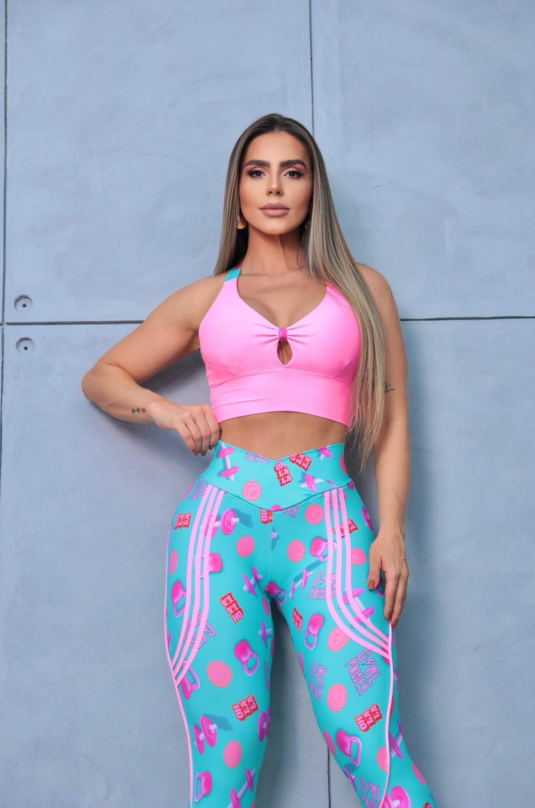 Turquoise Baby Pink Women Workout Set - Image 3