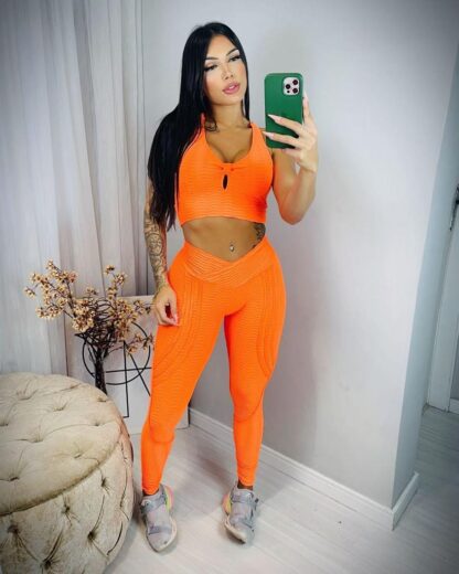 Orange Jacquard Women Workout Set