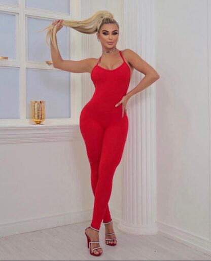 Elegance Red Seamless Women Jumpsuit