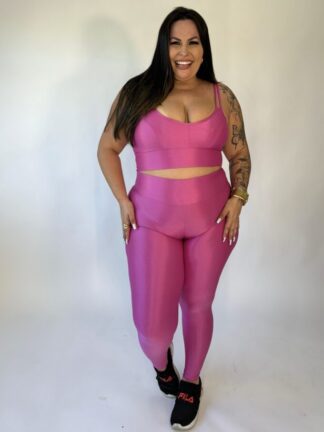 Velvety Pink Plus Size Women Workout Set