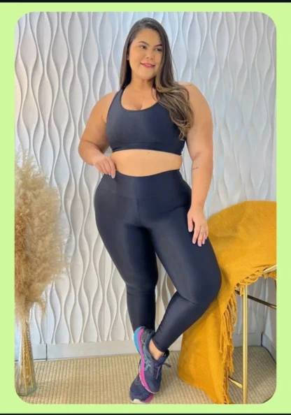 Ribbed Blue Plus Size Women Workout Set - Image 2
