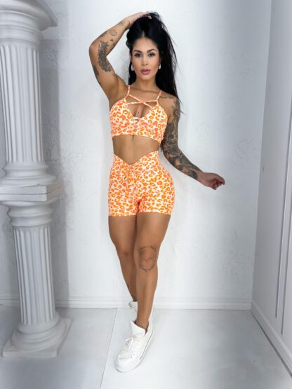 Leopard Orange and Pink Print Women Workout Set