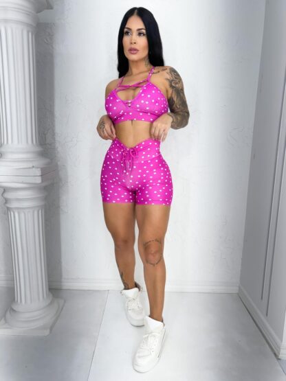 Polka Dots Pink Women Workout Set - Image 3