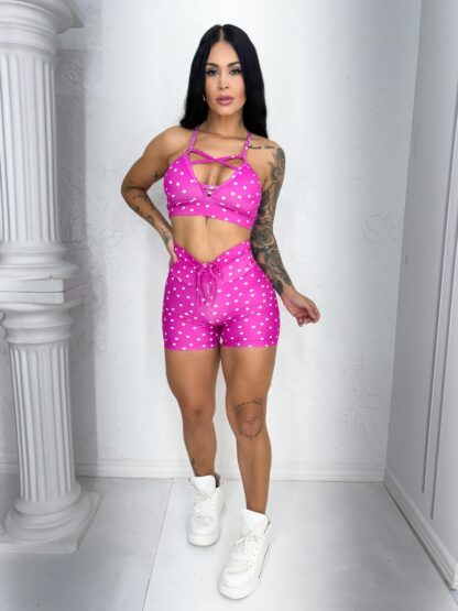 Polka Dots Pink Women Workout Set - Image 2