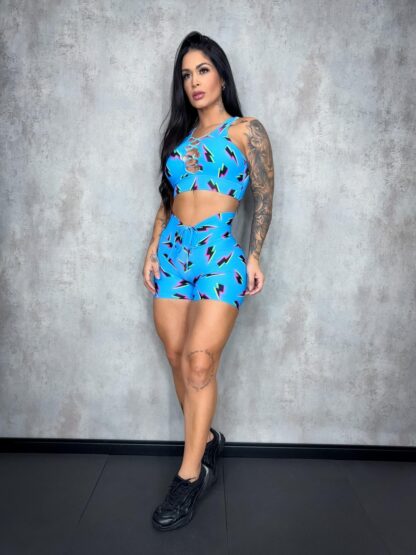 Blue Lighting Ray Women Workout Set - Image 3
