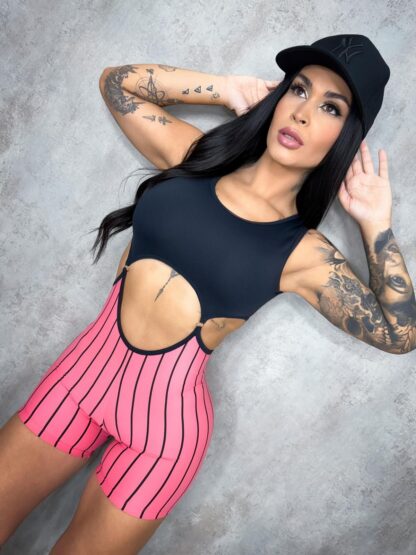 Baby Rose and Black Striped Women Romper - Image 4