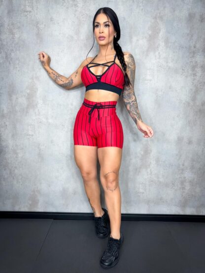 Red Hot with Stripes Women Workout Set