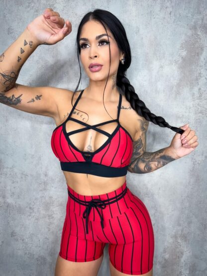 Red Hot with Stripes Women Workout Set - Image 3