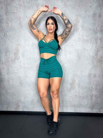 Green Grinch Striped Women Workout Set