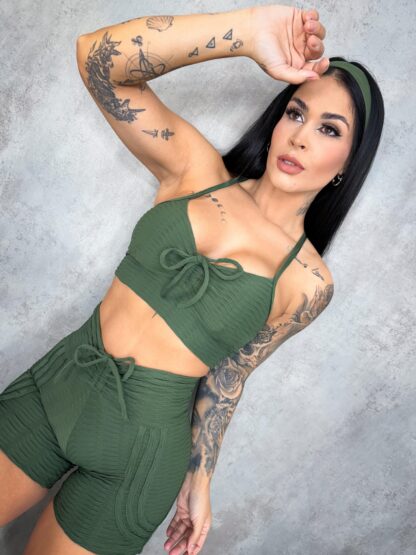 Dark Green Brocade Women Workout Set - Image 4