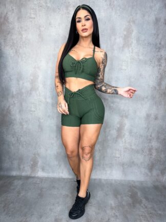 Dark Green Brocade Women Workout Set