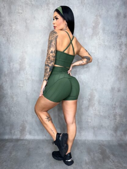 Dark Green Brocade Women Workout Set - Image 6