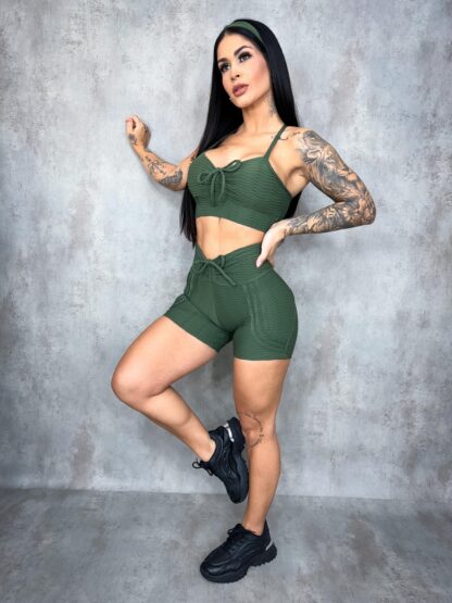Dark Green Brocade Women Workout Set - Image 3