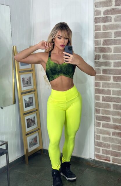 Tie Dye Top and Lemon Green Leggings Workout Set