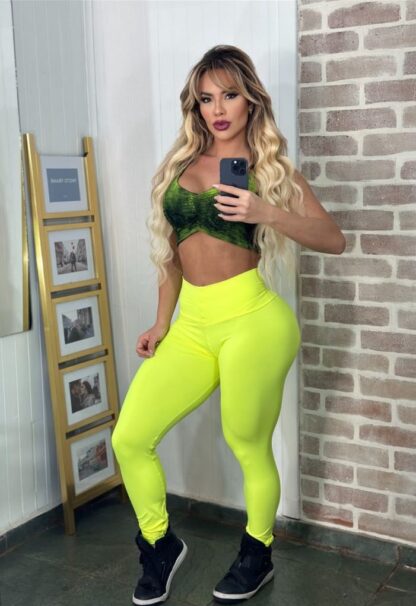 Tie Dye Top and Lemon Green Leggings Workout Set - Image 2