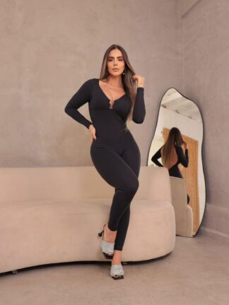 Black Jumpsuit with Slit and Hoops