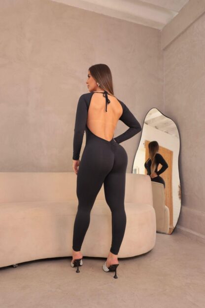 Black Jumpsuit with Slit and Hoops - Image 4
