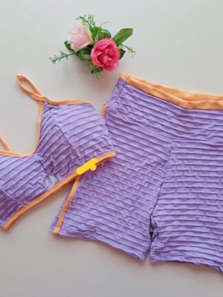 Lavender and Daisy Jacquard Top and Short Set