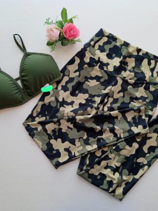 Green Top and Military Camouflage Leggings Set
