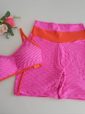 Pink Jacquard Top and Shorts Workout Set