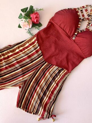Red Romper with Cuban Stripes