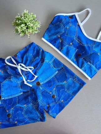 Denim Top and Shorts Workout Set