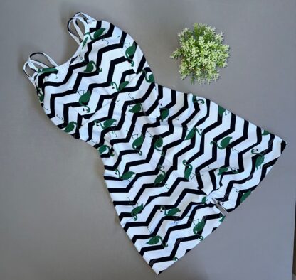 Striped Romper with Green Flamingos
