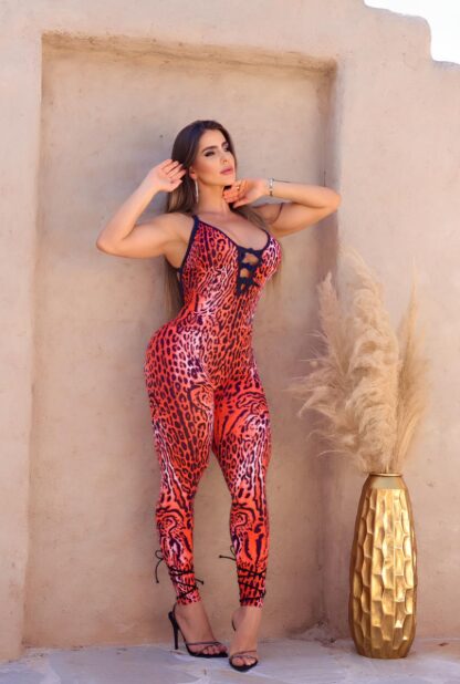 Elegance Orange Leopard Jumpsuit