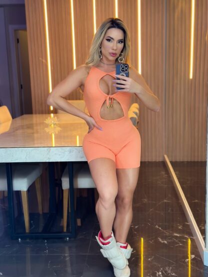 Tangerine Orange Romper with Bow Neckline