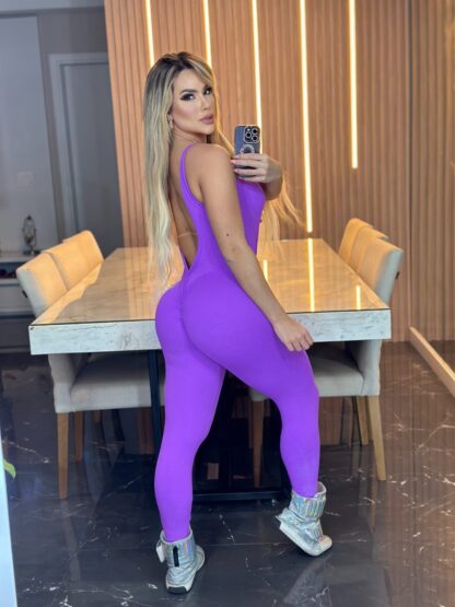 Purple Jumpsuit with Bow Neckline - Image 3
