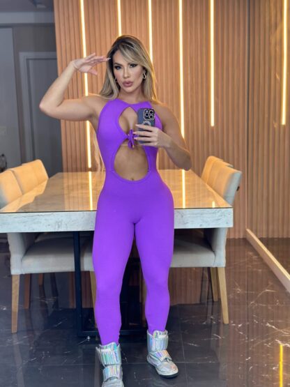Purple Jumpsuit with Bow Neckline - Image 2