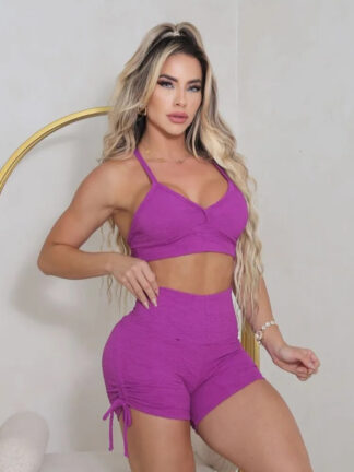 Purple Push Up Top and Shorts Workout Set