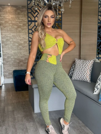 Chapisco Jumpsuit Yellow Top Open Moss Green Leggings