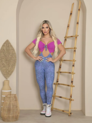 Leopard Print Grape Sleeve Jumpsuit Lifts Butt