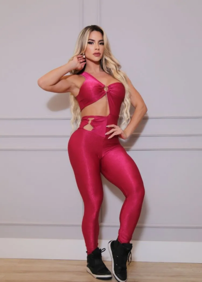 Wine Red Jumpsuit with Side Opening and Butt Lifting