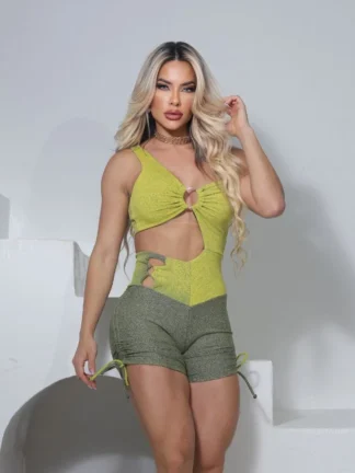 Yellow and Green Chapisco Romper with Neckline