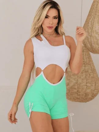 White and Aqua Green Double Strap Romper