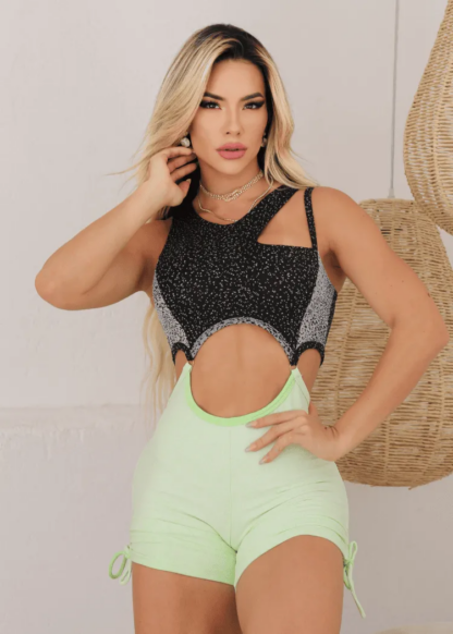 Black and Green Women's Romper - Image 2