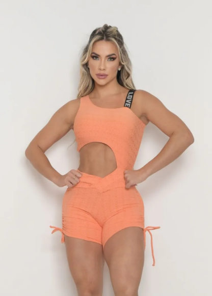 Orange Open Side Jacquard Romper