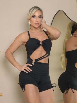 Black Open Romper with Butt Lifting Straps