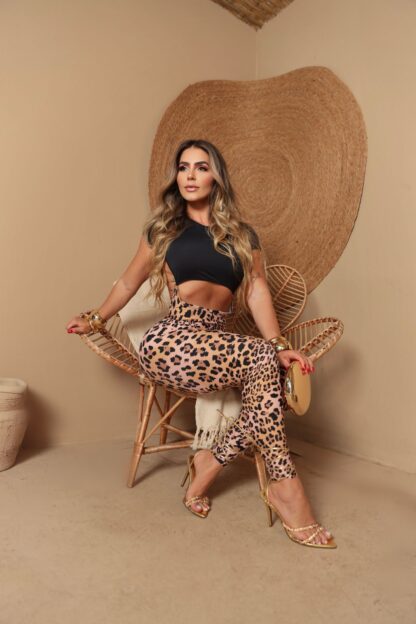Black Animal Print Top Jumpsuit - Image 3