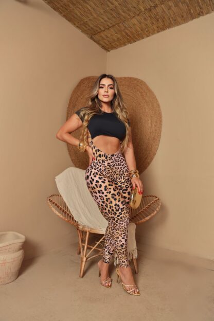 Black Animal Print Top Jumpsuit