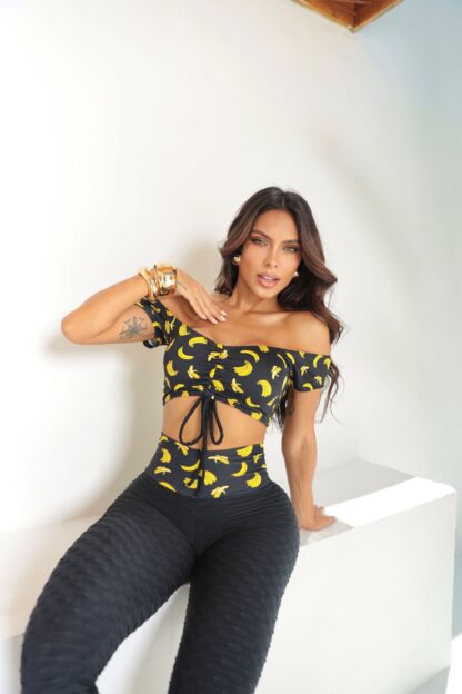 Black Push Up Jumpsuit with Banana Print - Image 4